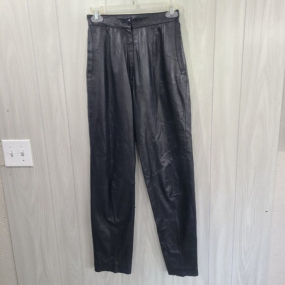 Lillie Rubin Womens Leather Pants Size 6 Made In Israel Black Gothic Classy - Picture 1 of 10